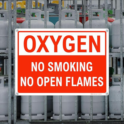 Brimar - 14 x 10" - Oxygen No Smoking No Open Flames Sign - .055″ Polyethylene Plastic - Clear Message - Easy Installation