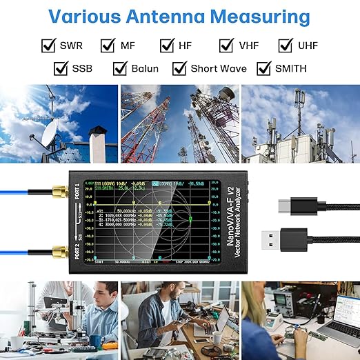 AURSINC Upgraded NanoVNA-F V2 Vector Network Analyzer 50KHz-3GHz HF VHF UHF VNA Antenna Analyzer, 4.3inch Touchscreen, 5000mAh Battery, Measuring S-Parameters, SWR, Phase Delay, Smith Chart