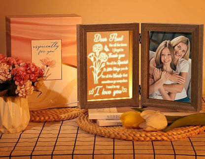Aunt Gifts from Niece Nephew Aunt Christmas Gifts Auntie Gift, Engraved Night Light with Aunts Picture Frame Solid Wood, Best Auntie Ever Aunts Birthday Gift for Women - 5x7 Photos Table Display