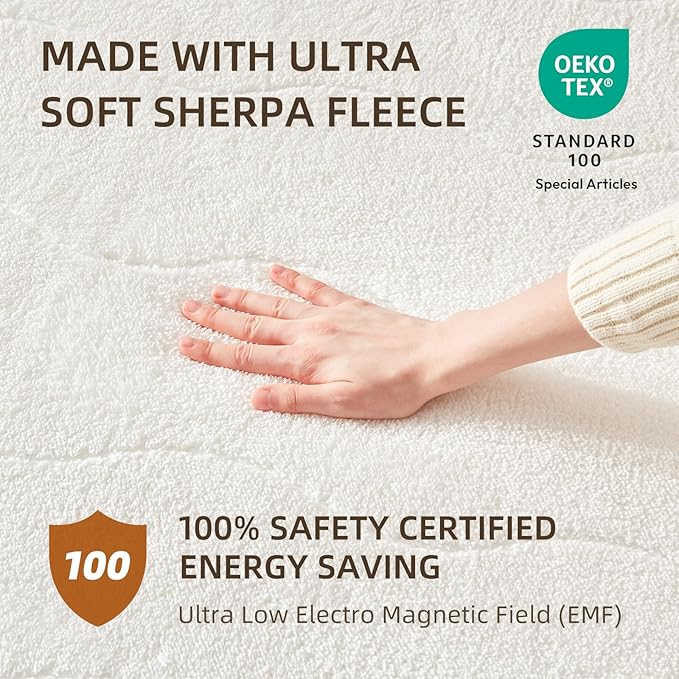 Bwarm Multizone Heated Mattress Pad Cal King, Electric Mattress Pad Sherpa Fleece Bed Warmer with 9 Heat Settings, 1-12 Hours Auto Off Deep Pocket, Machine Washable, Wave White Cal King 72" x 84"