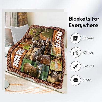 Personalized Blankets for Adults, Custom Deer Blanket Gifts for Men Boys, 40"x50" Forest Western Throw Gift for Hunters - Soft, Fuzzy & Cozy Deer Throws Farmhouse Decor