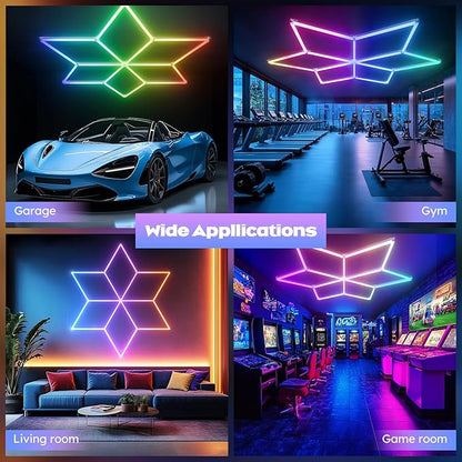 RGB Hexagon Garage Lights - 356 Colors Mode with Music Sync, 18-Piece LED Honeycomb Light Set for Garages, Workshops, Man Caves, Bedroom, Bars