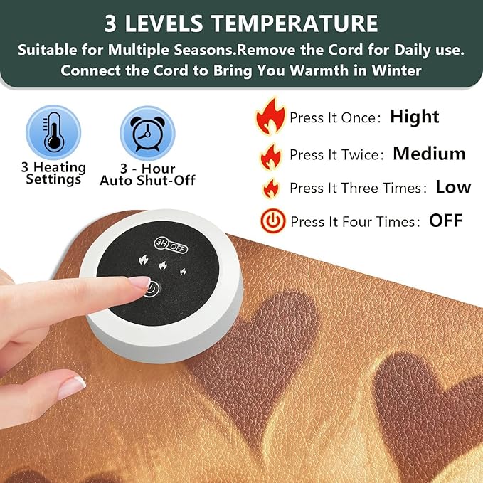 Large Heated Mouse Pad,Leather Desk Mat,31.5"x13",Hand Warmer Pads for Desk,Love(Brown)