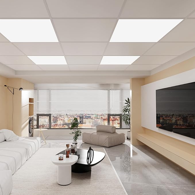 NEWPEAS Smooth Drop Ceiling Tiles 2ft x 2ft - Premium PVC to Prevent Breakage - Waterproof, Fire-Rated, Easy Drop-in Installation - Ceiling Tiles 24" x 24", White, 12-Pack Cover 48 Sq. Ft