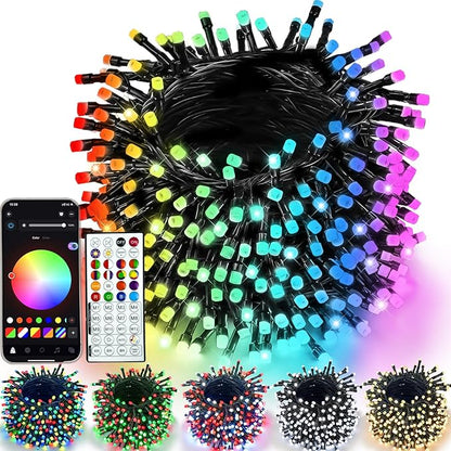 YIQU Smart Color Changing Christmas Lights, 66 FT 200 LED RGB String Lights with Remote App Control and Timer, Music Sync Multiple Modes Twinkle Mini Light Waterproof Indoor Outdoor