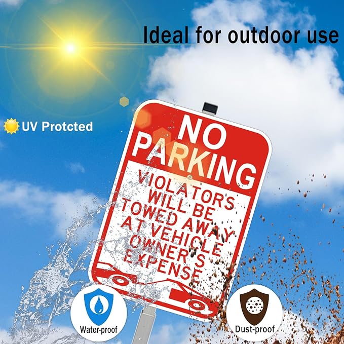 2 Pack No Parking Sign with 36" Metal Stakes, 14x10 inches Reflective Aluminum Sign, Fade Resistant/Waterproof, Violators Will Be Towed Warning
