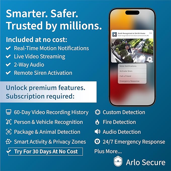 Arlo Essential XL Security Camera 2K | Indoor - Outdoor | 2nd Gen | 4X Longer Battery | Wire-Free with Spotlight, 2-Way Audio, Color Night Vision, Live Stream, Motion Activation, Notifications-White