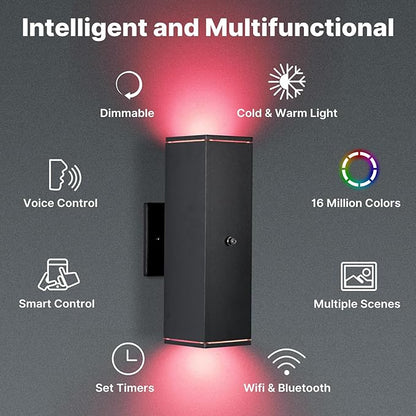 Outdoor Wall Lights 1 Pack, RGBCW Exterior Lighting Sconce,2700K-6500K Dimmable Smart Porch Lights Outdoor for House Patio Garage, Compatible with Alexa/Google Assistant, Bulb Included