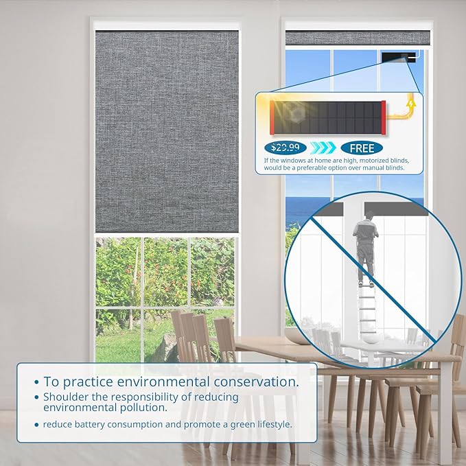 DENFOON Motorized Blinds with Remote Control, Custom Blackout Smart Blinds [with Cover],Electric Blinds with Complimentary Solar Panel, Cordless Automatic Roller Shades for Windows,Grey Custom