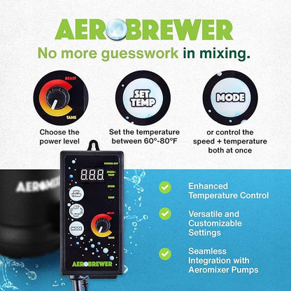 AEROBREWER Temperature + Power Controller -Variable Speed Controllers for Electric Motor Water Pump, +/- 3 Degree Temperature Controller, Variable Motor Speed Controllers for Mixing and Aerating
