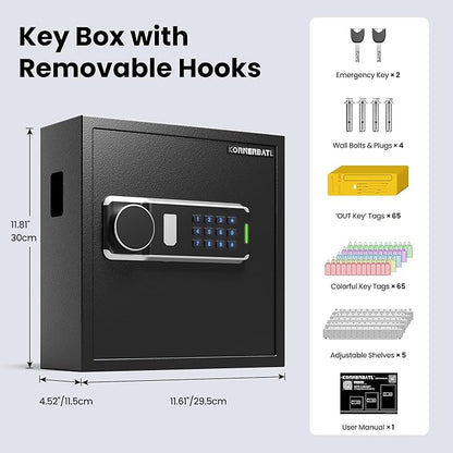 Heavy Duty 64 Keys Electronic Key Lock Box Wall Mount with Code, Key Cabinet with Deposit Key Slot, Adjust Key Organizer with Led Light