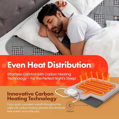 GML Bedding Heated Mattress Pad Toppers – Electric Bed Warmer with Smart Controller, Waterproof Quilted Layer, Adjustable Timer, Machine Washable, Dual Heat System for Comfortable Sleep, Queen 71x55
