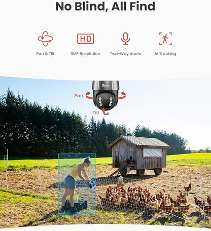 4G LTE Cellular Solar Security Camera Wireless Outdoor,AOV 24/7 Continuous Recording Camera with SIM Card,AI Tracking Detection,32GB Memory SD Card, 360°Pan & Tilt Surveillance, IP66, No WiFi