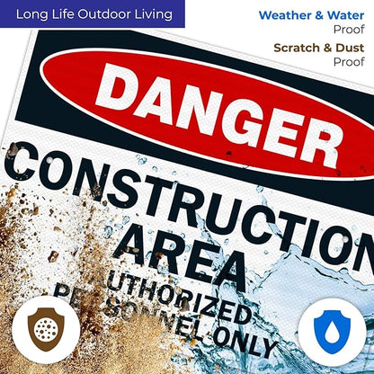 Danger Construction Area Sign, Authorized Personnel Only Sign, 18x24 Inches, 3M EGP Reflective .080 Aluminum, Fade Resistant, Easy Mounting, Indoor/Outdoor Use, Made in USA