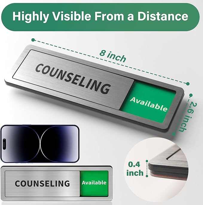 Counseling Room Door Sign with Slider, Do Not Disturb Privacy Office Sign, In Use/Available Acrylic Sliding Indicator for Business Hospital Home, Brushed Silver 8" x 2.6"