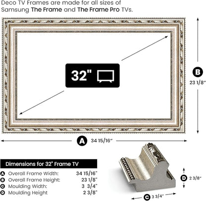 Ornate Silver 32" Premiere Deco TV Frame - Compatible ONLY with Samsung The Frame TVs (Fits 2021-2025, LS03A, LS03B, LS03C, LS03D, LS03FA)