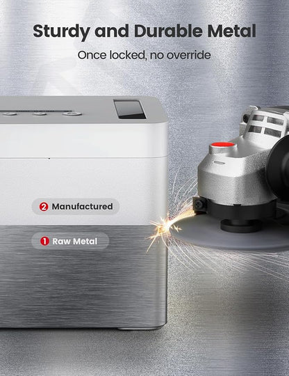 Vaydeer Metal Timed Lock Box, Made of Aluminum Alloy, 365 Days Locking Time, Extendable Time, Audio Alert, Child-Access Control, 2-Way Power Supply, Timed Locker for Phones/Alcohol/Snacks/meds etc.