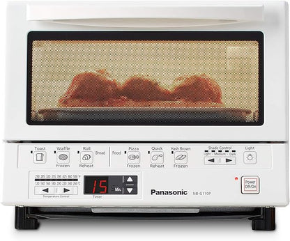 Panasonic FlashXpress Toaster Oven Countertop, 4-Slice Compact Size with Double Infrared Heating, 6 Auto Cook Options and Precise Temperature Control, 1300W - NB-G110P-W (White)