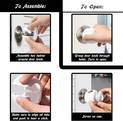 Door Knob Safety Cover for Kids - 5 Pack - Baby Proof Door Knob Covers - Door Locks for Kids Safety Child Proof - White