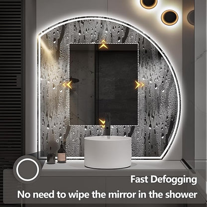 Niccy Half Moon Led Mirror for Bathroom, 32" Semi Round Backlit Mirror for Wall Lighted Mirror with Frameless 3 Color, Defogger, Explosion-Proof, HD Glass and IP65 Vanity Mirror