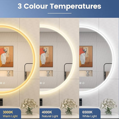STARLEAD 40" LED-Bathroom-Mirror-with-Lights, Wall-Mounted with Bluetooth Speaker, Anti-Fog, 3 Color Temperature, Dimmable Brightness, Waterproof, Tempered Glass, Frontlit & Backlit, Round