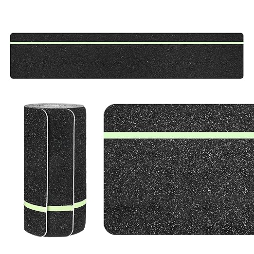 5-Pack Anti Slip Traction Tape 30" x 6" Best Grip Tape Grit with 6mm/0.24" Glow in Dark Stripe High Traction Friction Abrasive Adhesive for Indoor/Outdoor Stairs[Black+Green]