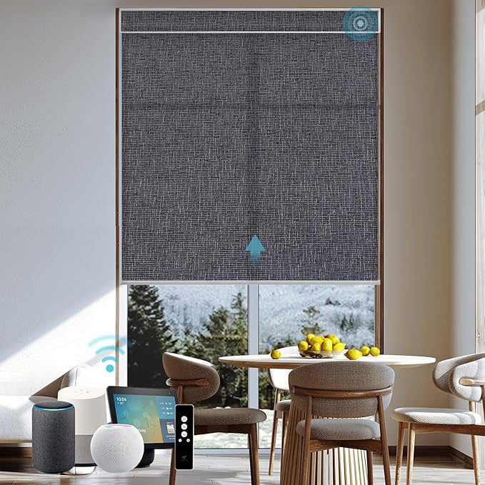 SmartWings Motorized Light Filtering Roller Shades 70% Blackout Work with Matter Homekit Alexa Z-Wave ZigBee SmartThings Google, Cordless with Remote Control, Twilight Charcoal Grey