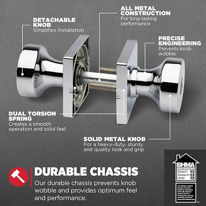 Kwikset Pismo Entry Door Knob with Lock and Key, Secure Keyed Handle Exterior, Front Entrance and Bedroom, Polished Chrome, 10 Pack, Pick Resistant SmartKey Rekey Security