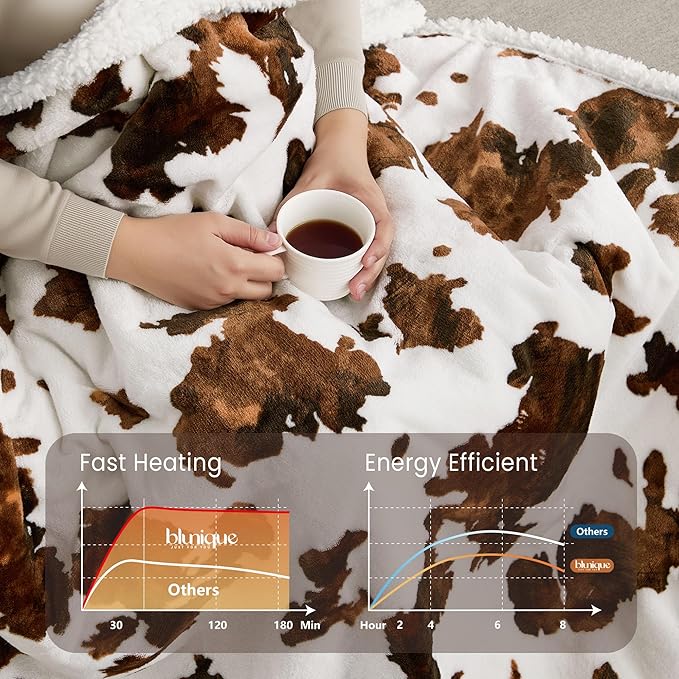 Heated Blanket Throw Blanket – Fast Heating Blanket with 10 Heat Settings & 4 Timer Options, Cozy Soft Fleece Sherpa, Washable, Warm Gifts for Grandma