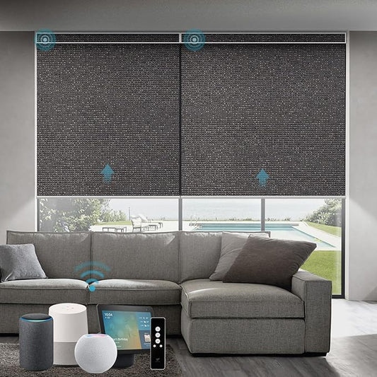 SmartWings Motorized Roller Blinds Work with Matter Homekit Z-Wave Thread Alexa Google, 100% Blackout Smart Window Shades for Bedroom, Cordless Remote Control Customized 16"-110" W, Eclipse Umber