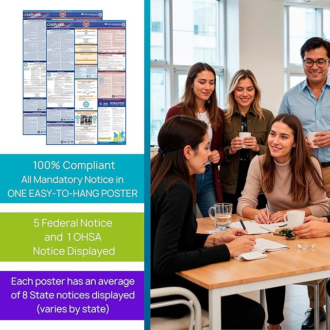 Virginia 2026 Labor Law Poster – State & Federal Compliance – OSHA, EEOC, FMLA, Minimum Wage – Durable, Laminated & Waterproof Workplace Employment Poster – Made in USA – 26” x 39.5”, 5-Pack