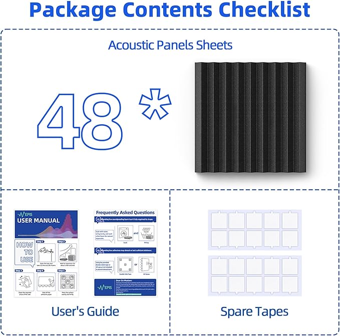 48 Pack Sound Proof Foam Panels for Wall with Self Adhesive, 1" X 12" X 12" High Density Acoustic Panels Sound Absorbing Quick-Recovery, Wedges Soundproof Wall Panels for Gaming & Studio Decor - Black