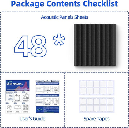 48 Pack Sound Proof Foam Panels for Wall with Self Adhesive, 1" X 12" X 12" High Density Acoustic Panels Sound Absorbing Quick-Recovery, Wedges Soundproof Wall Panels for Gaming & Studio Decor - Black