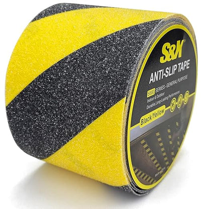 S&X Black/Yellow Anti Slip Tape 4" x 33 FT, Heavy-Duty Grip Tape for Stairs Outdoor Waterproof Safety Non Skid Roll High Traction Non Slip Treads with Hard-Wearing Surface