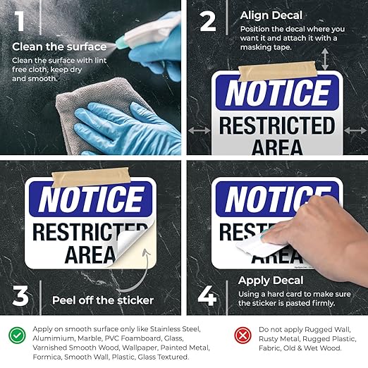 Notice Restricted Area Sign, 10x7 Inches, 4 Mil Vinyl Decal Stickers Weather Resistant, Made in USA