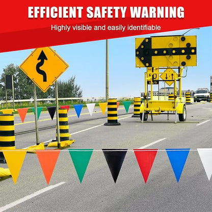 Multicolored [Enhanced Density] Safety Warning Pennant Banner Flag Sign – 105FT OSHA High Visibility Triangle Signs for Construction Zones, Roadwork, and Hazard Areas(Multicolored,80PCS,105FT)