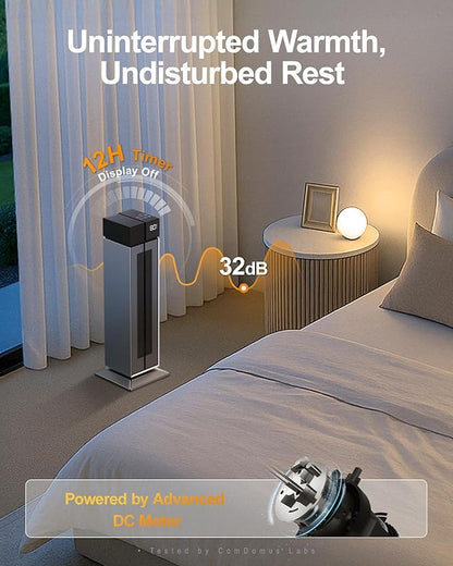 Electric Heaters for Indoor Use, 25” Space Heater Large Room with 120° Oscillation, 3 Heat Levels, 3 Modes, Multiple Safety Protections, 12H Timer, Silver Ceramic Tower Heater for Bedroom