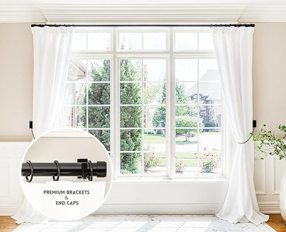 BlastHome® Non-Adjustable Luxury Curtain Rods for Windows, 1 ¼” Rod Set, 7 foot Fixed Length (Two Rods Connect for a Seamless Look), Tuxedo Black