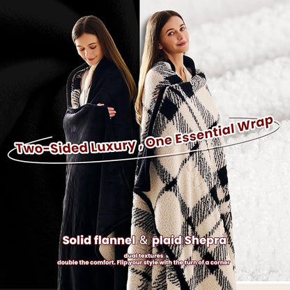 Heated Electric Blanket Throw Size - 50"x60" Flannel Heating Blanket with 10 Heating Levels & 5 Time Settings Over-Heat Protection, Winter Warmer for Adults with ETL Certification（Black）