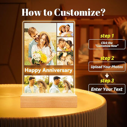 Custom Picture Frames with Photo, Personalized Photo Frame with Night Light, Customized Gifts for Couple, Personalized Anniversary Valentines Day Gifts for Women Men Her Him Boyfriend Girlfriend