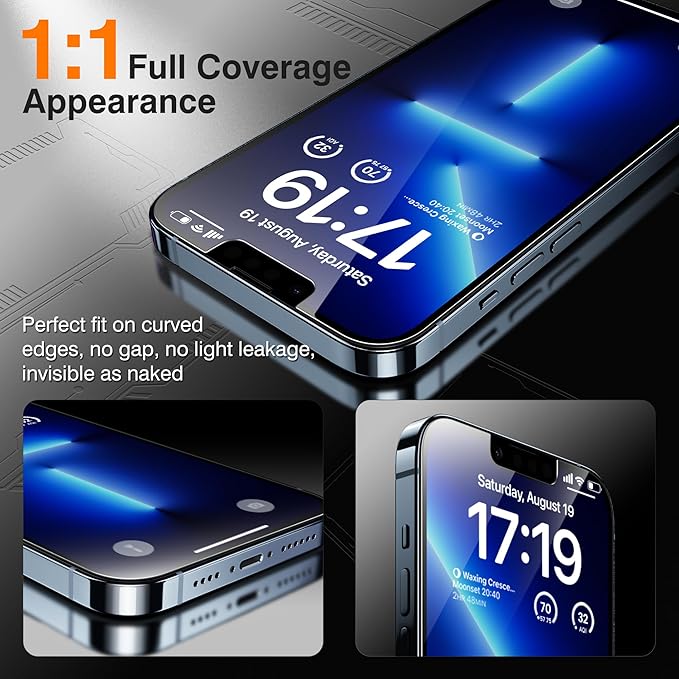 EZ-GLAZ-4+2 Pack for iPhone 13 Pro Privacy Screen Protector[6.1 inches] With Camera Lens Protector, [Drop Protection] 9H Hardness Full Coverage Anti-Spy Tempered Glass Film, Easy to install