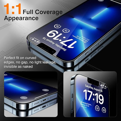EZ-GLAZ-4+2 Pack for iPhone 13 Pro Max Privacy Screen Protector[6.7 inches] With Camera Lens Protector, [Drop Protection] 9H Hardness Full Coverage Anti-Spy Tempered Glass Film, Easy to install