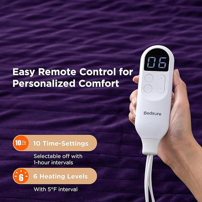 Bedsure Electric Blanket Twin - Soft Flannel Heated Blanket Twin Size, GentleSoft Fast Heating with 10 Time Settings & 6 Heat Settings, Warm Gift for Grandma (62x84 inches, Purple)