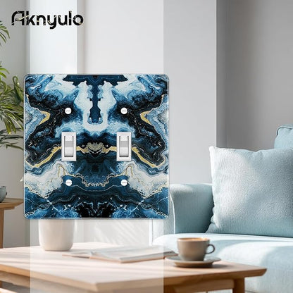 Luxurious Blue and Gold Marble Wall Plate Acrylic Double Hole Outlet Light Switch Plate Outlet Acrylic Covers Light Switch Cover