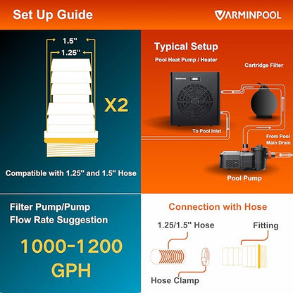 16000BTU Pool Heat Pump for Above Ground Pool, Electric Pool Heater for 5400 Gallons, WiFi Control, Smart Inverter, Titanium Heat Exchanger, 110V
