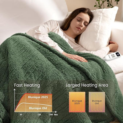 Heated Blanket Electric Blanket Twin - Fast Heating Blanket Throw Double Sided Sherpa Ultra Soft Cozy with 10 Heating Levels & 2-10 Hours Auto Off, Mashine Washable, 62 x 84 Inches, Green