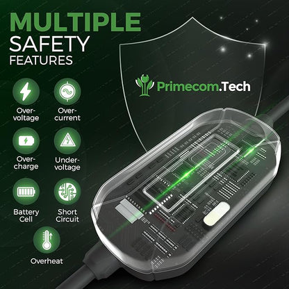 PRIMECOM Level 2 Electric Vehicle (EV) Charger (220V / 240Volt, 16Amp) Portable EVSE Smart Electric Car Charger, 30', 40', and 50 Feet Lengths (30 Feet, 14-30P)