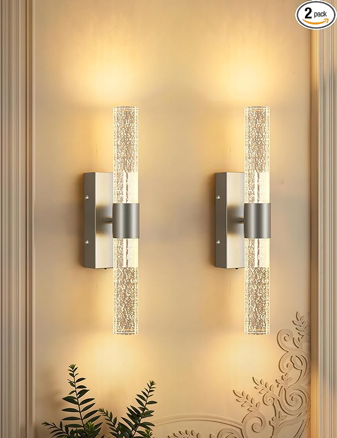 Battery Operated Wall Sconce Set of 2,3CCT Dimmable,10400mAh,Silver Modern Rechargeable Wall Sconce with Remote,Wireless Wall Lights for Bedroom,Living room,Hallway(15.3 inch)