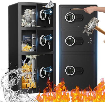 8.0 Cu ft Extra Large Home Safe Box 3 Door Money Safes - Fireproof & Waterproof Digital Safe with Dual Alarm, Drop Slot, Backlit Keypad & Adjustable Shelf for Home, Office, Hotel