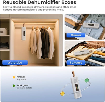 Dehumidifiers for Bathroom with Moisture Absorber Bag Reusable, 68 OZ Water Tank Portable Quiet Dehumidifier for Bedroom with Auto Shut Off, 7 Colors LED Light for Home, RV, Garage, apartment